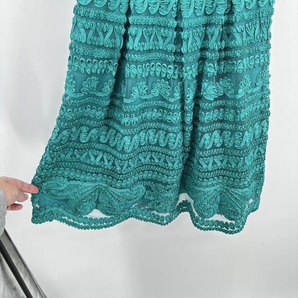 YOANA BARASCHI dress fit flare lace sheer mesh vintage inspired party green 4 - Picture 5 of 10